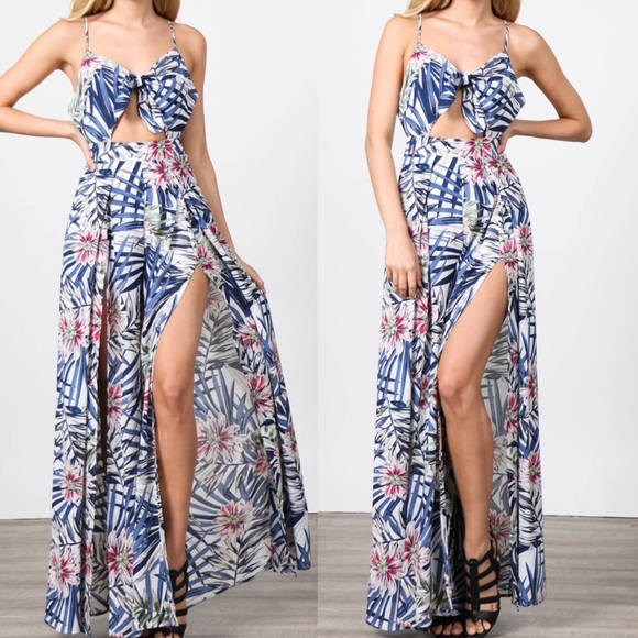 NEW! Tropical Floral Cutout Front Tie Jumpsuit - Picture 3 of 6
